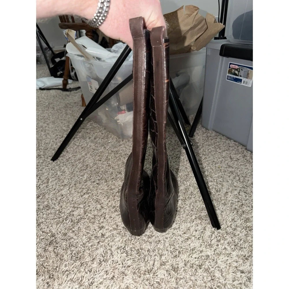VTG Croc Embossed Leather Boots Women's 7 Brown Knee High Jacqueline Ferrar 90s
